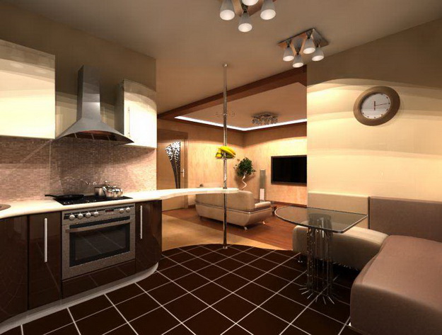 Современный дизайн кухни студии с вариантами 5