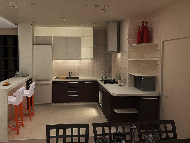 Интересный дизайн кухни студии в квартире 8